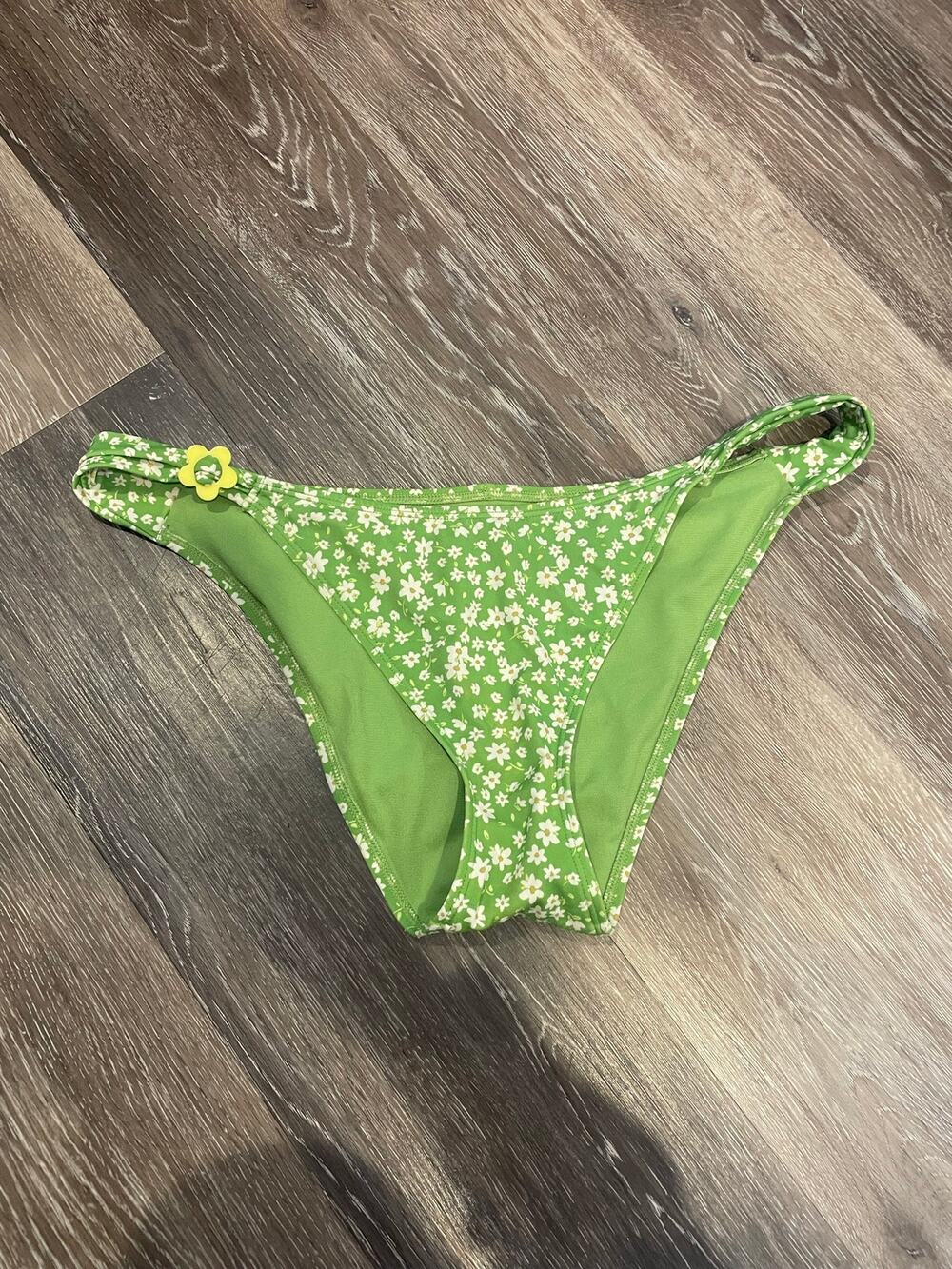 green and white y2k swim bottoms